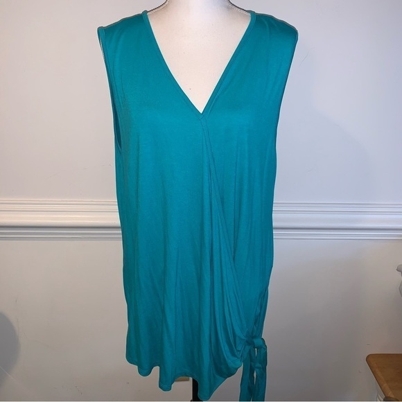 Discount Divas Faux Wrap Top, Teal, sz 2XL - Picture 1 of 5